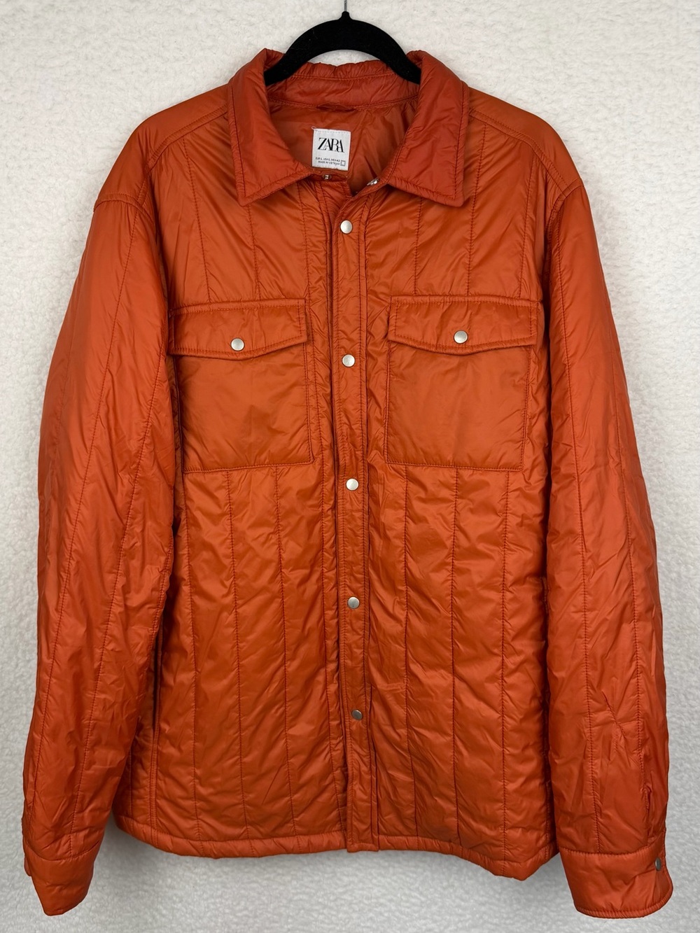 ZARA • Burnt Orange Lightweight Quilted Button Shirt Jacket, L - Picture 2 of 11